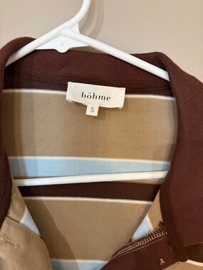 böhme Brown Polo with Tan & Light Blue Stripes
